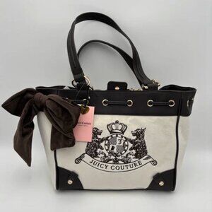 Juicy Couture Classic Scottie Dogs Tote Cream White & Chocolate Brown Bow NWT